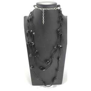 Vintage Layered 3 Strand Czech Glass Bead Necklace 40 in